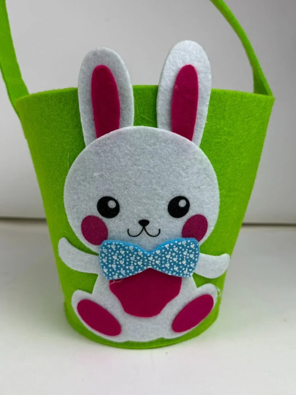 Easter Bunny Felt Basket Green Bowtie Kids Party Favor Treat Storage Bag Tote